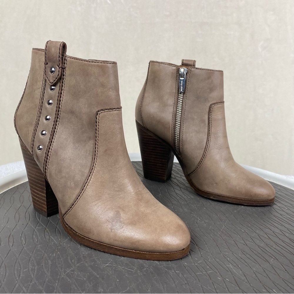 Coach Taupe Leather Ankle Booties with Stud Accent size 5